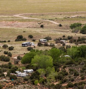 Fred (our RV) in middle at Moab