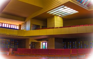 Interior features thousands of colored glass blocks
